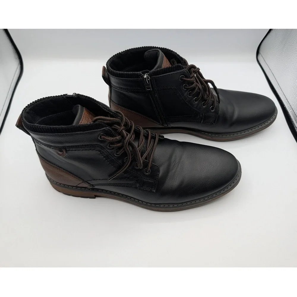 BKE Mens Beau Black Brown Faux Leather Side Zip Ankle Boots Size 11 Buckle